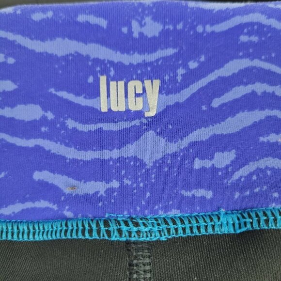 Lucy Tech Color Block Crop Legging Black/Blue S - Picture 7 of 8